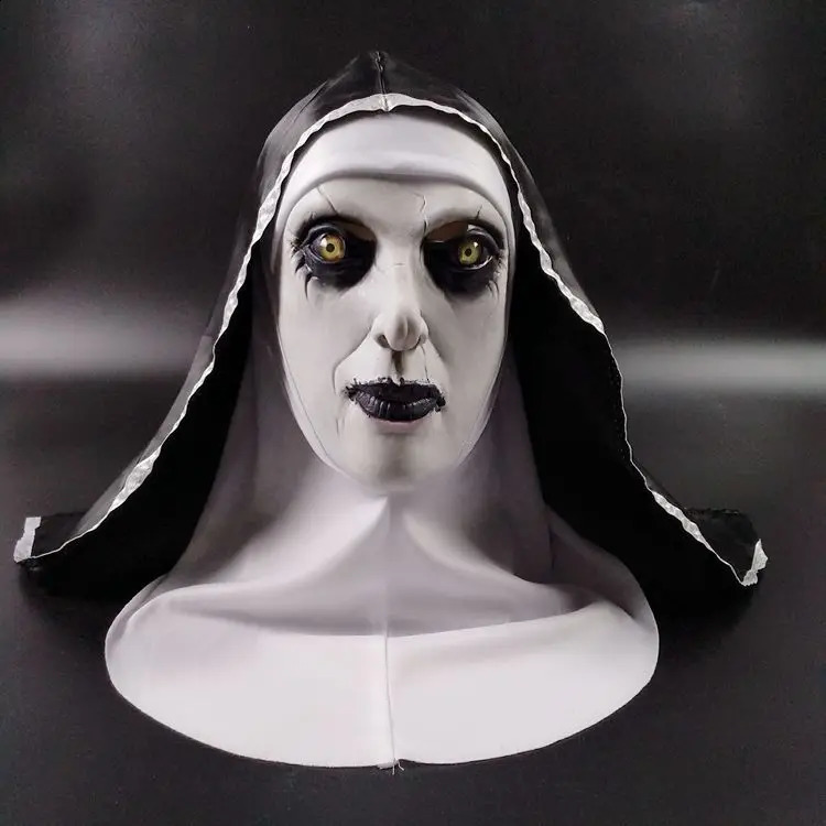 Horror Nun Latex Mask with Head Scarf Cosplay Costume Headgear Halloween Fancy Dress Party Carnival Scary Ghost Nun Mask 240729