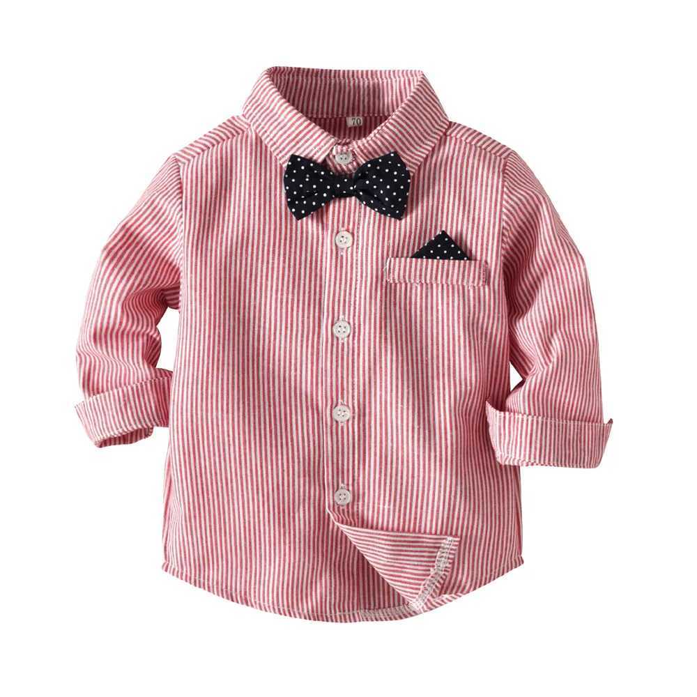 Korean version autumn and winter childrens striped shirt cotton long sleeved boys shirtW240729