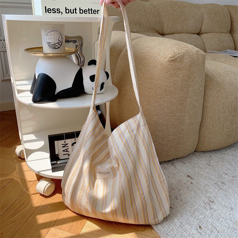 Striped shoulder large capacity underarm canvas female work bag, student crossbody backpack H729#14 ddmy f2ff