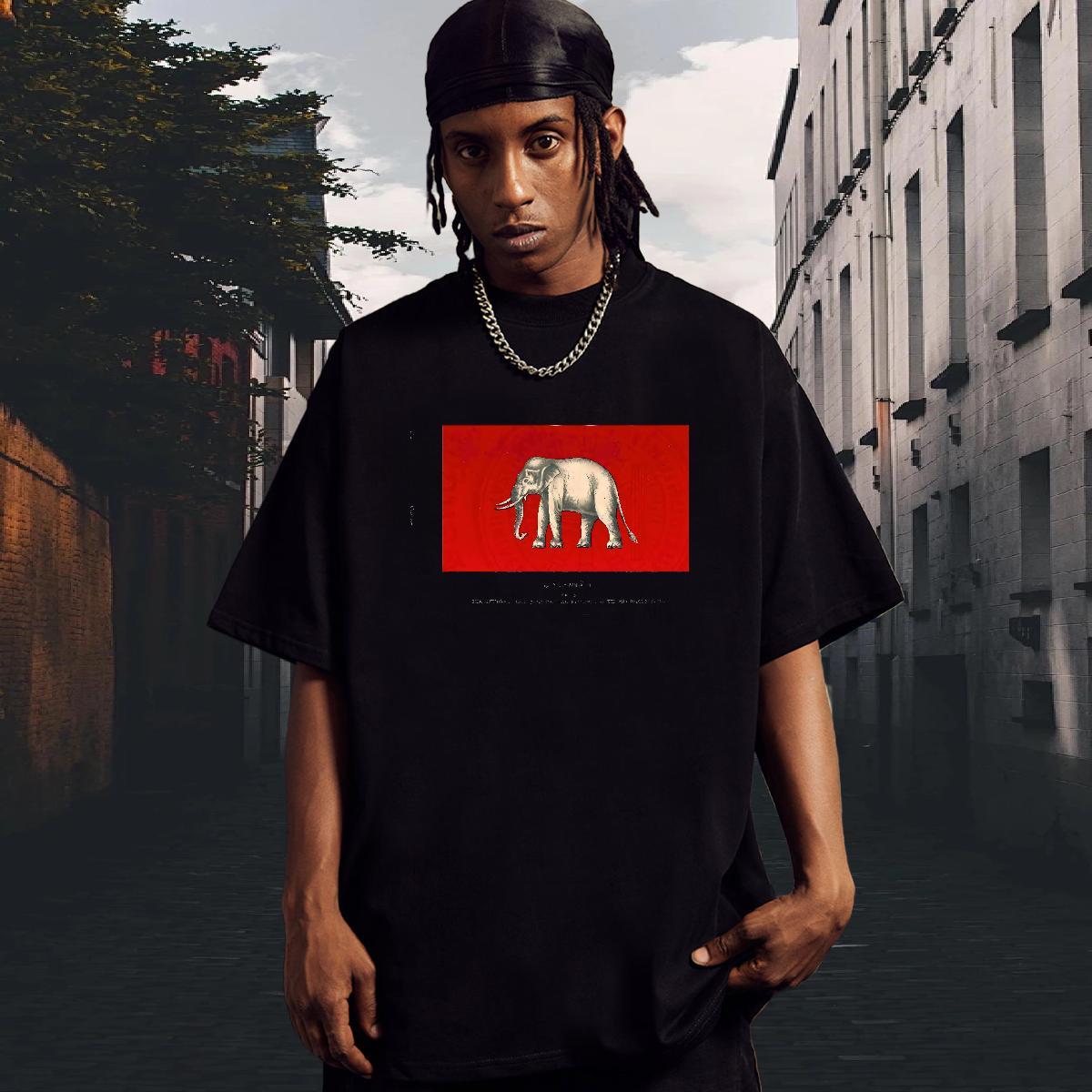 Classic Mens Tshirts 230g 100% Cotton Anime Printing Street elephant Custom Anime Breathable Short Sleeve New Man T Shirts Clothes