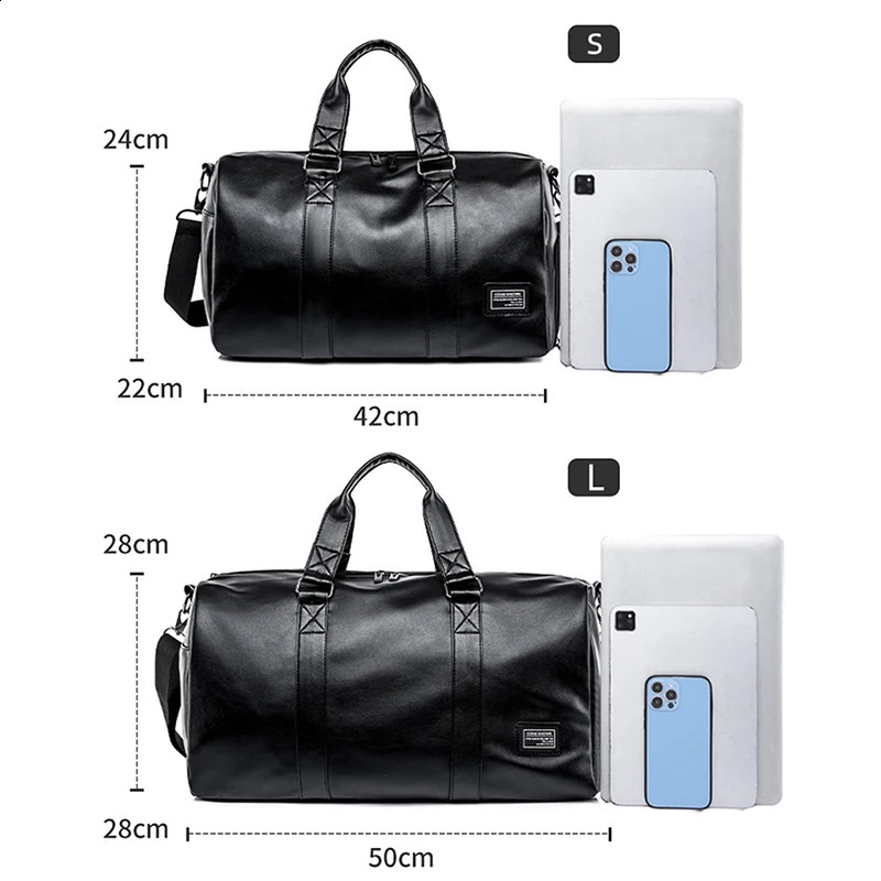 PU Travel Handbag Large Capacity Travel Bag Men Carry On Luggage Duffle Bags Soft Casual Black Big Weekend Bags Travelling Tote 240729