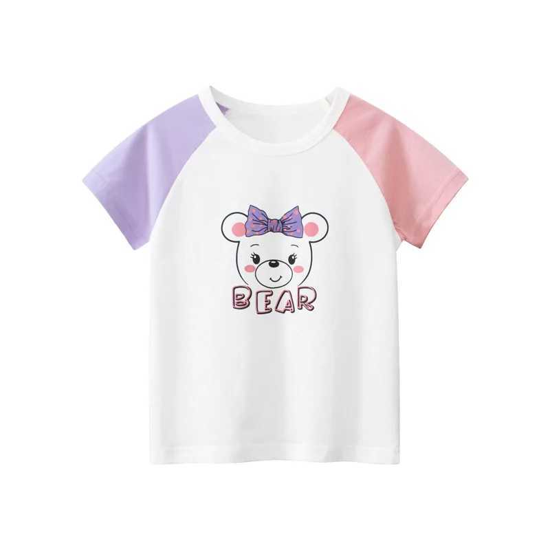 T-shirts 1-9T Summer Infant Girls T Shirt Toddler Kid Tshirt Baby Girl Clothes Short Sleeve Cotton Tee Top Bear Print Childrens T ShirtL24729