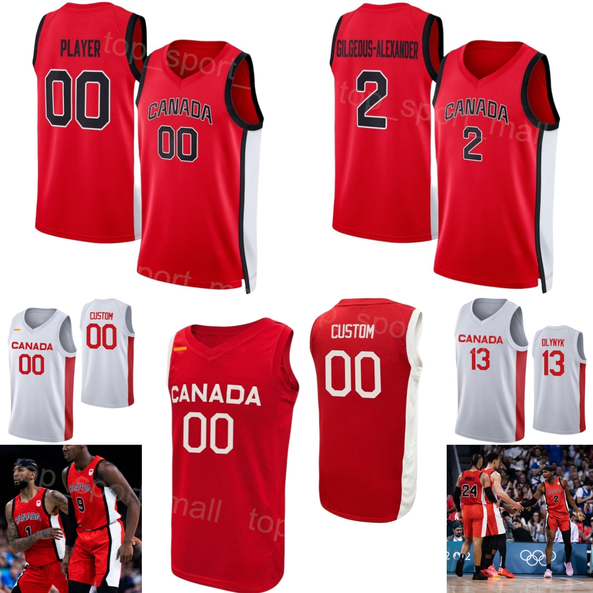 Printed Canada Basketball Jersey 2024 2025 Men 1 Luguentz Dort 4 Jamal Murray 7 Dwight Powell 8 Trey Lyles 19 Andrew Nembhard 92 Khem Birch Red White National Team