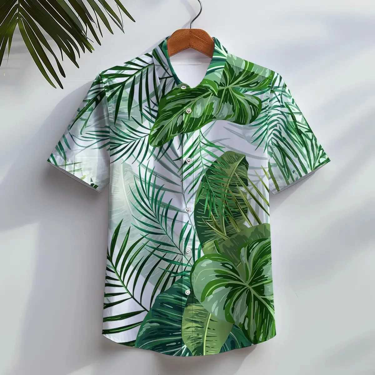 childrens beach casual short sleeved button down shirt tropical leaf flower 3D printed summer vacation clothingW240729