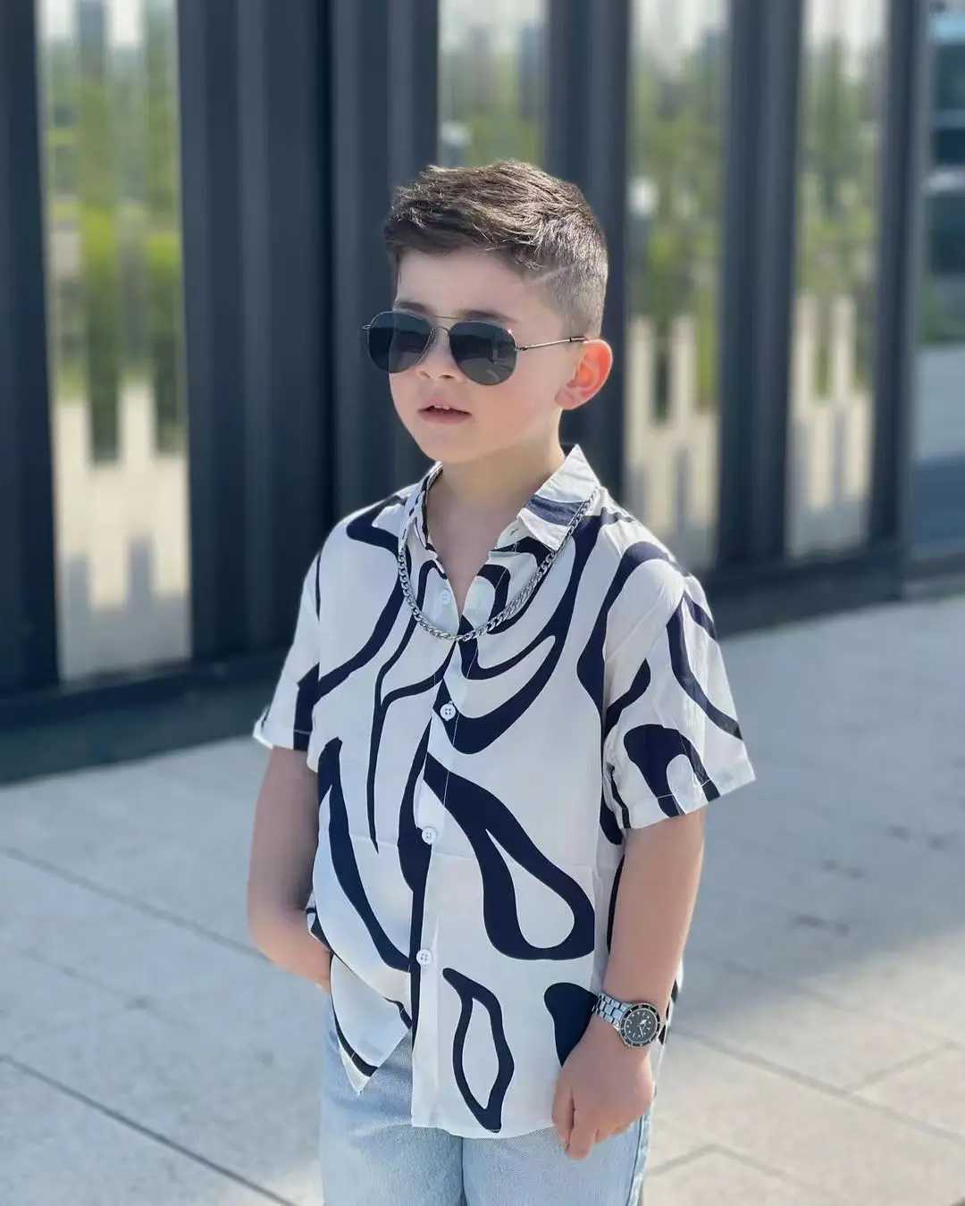 2023 Boys Summer Shirt Fashion Short Sleeve Boys Shirt 3-8Age Childrens Shirt Baby Shirt TopW240729