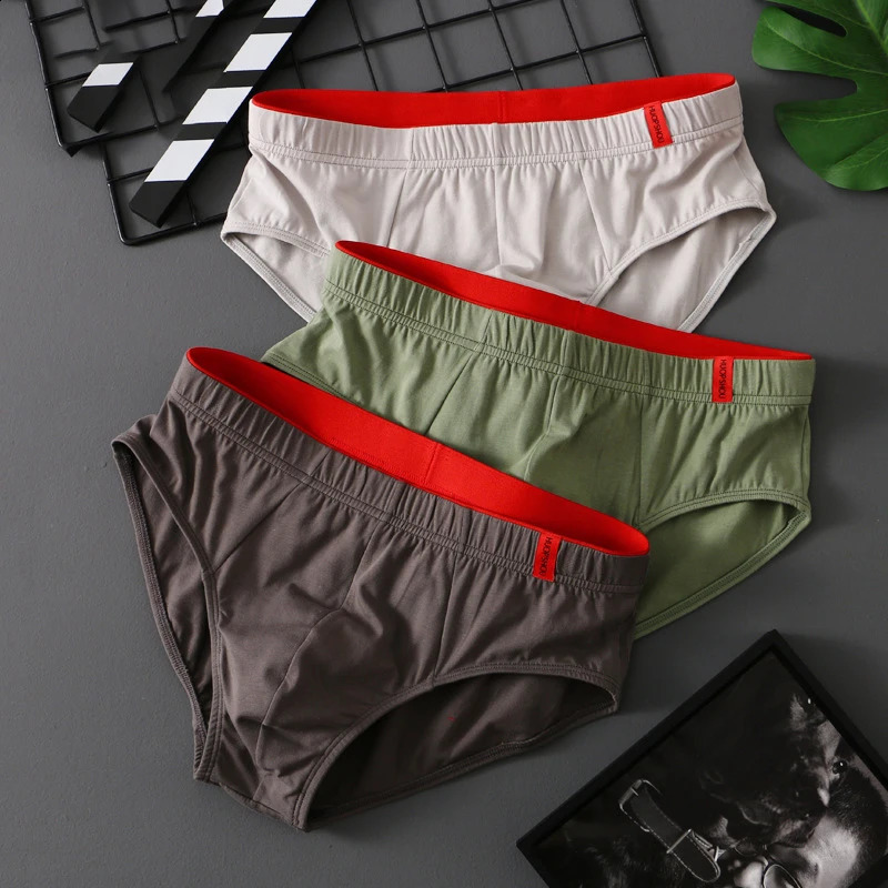 Solid Cotton Briefs Mens Convex Pouch Panties Youth Fasion Lingerie Low Rise Breathable Mens Comfortable Underwear Solid Color 240729
