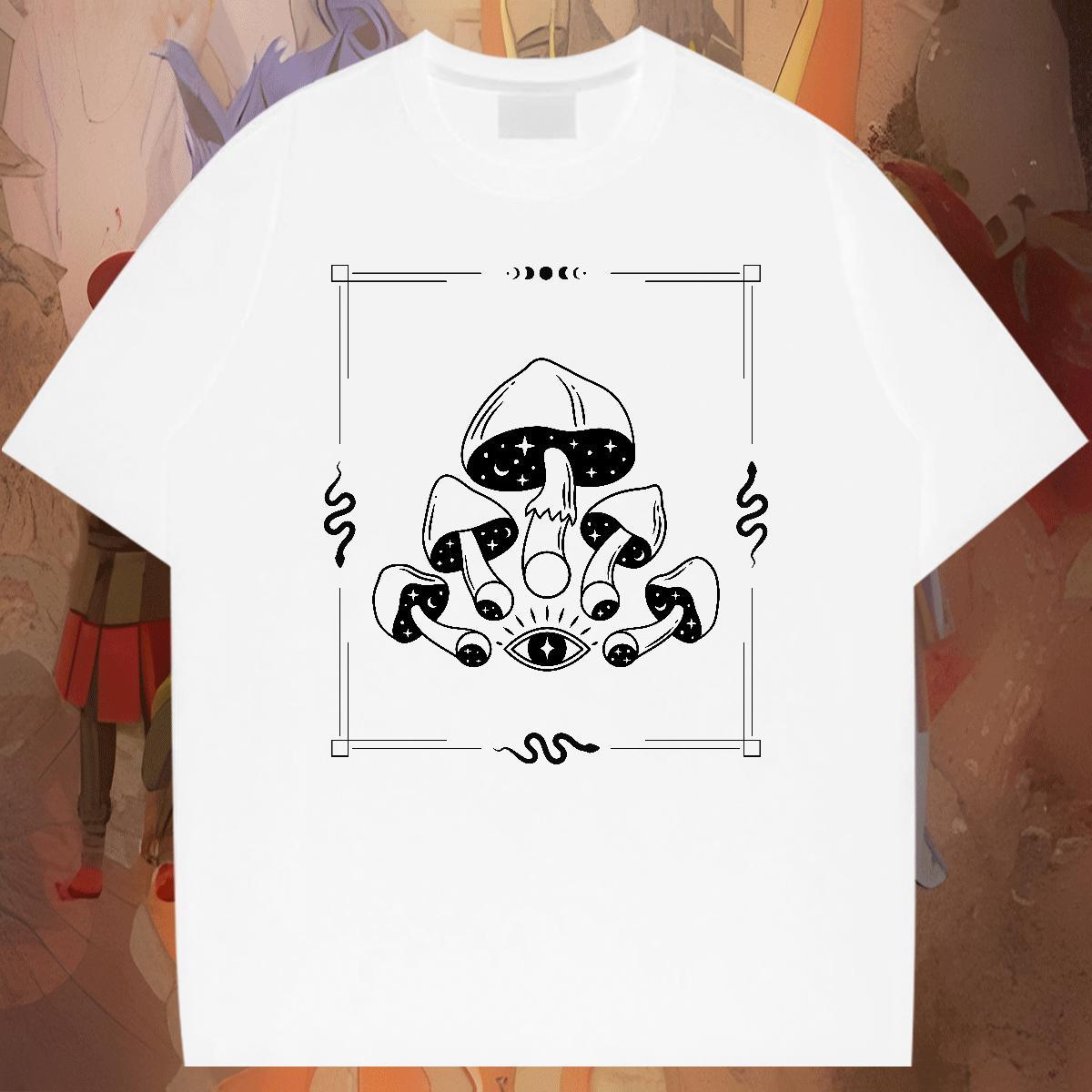 Cool Couples T Shirts 100% Cotton 230g Casual Beach mushroom Plus Size Cartoon Breathable Short Sleeve Casual New Mens T Shirts Tshirts
