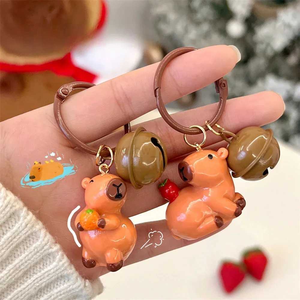 Lovely Cartoon Resin Capybara Keychain Creative Charms Small Bell Capybara Bag Pendant Kapibala Keyring GiftsL240729