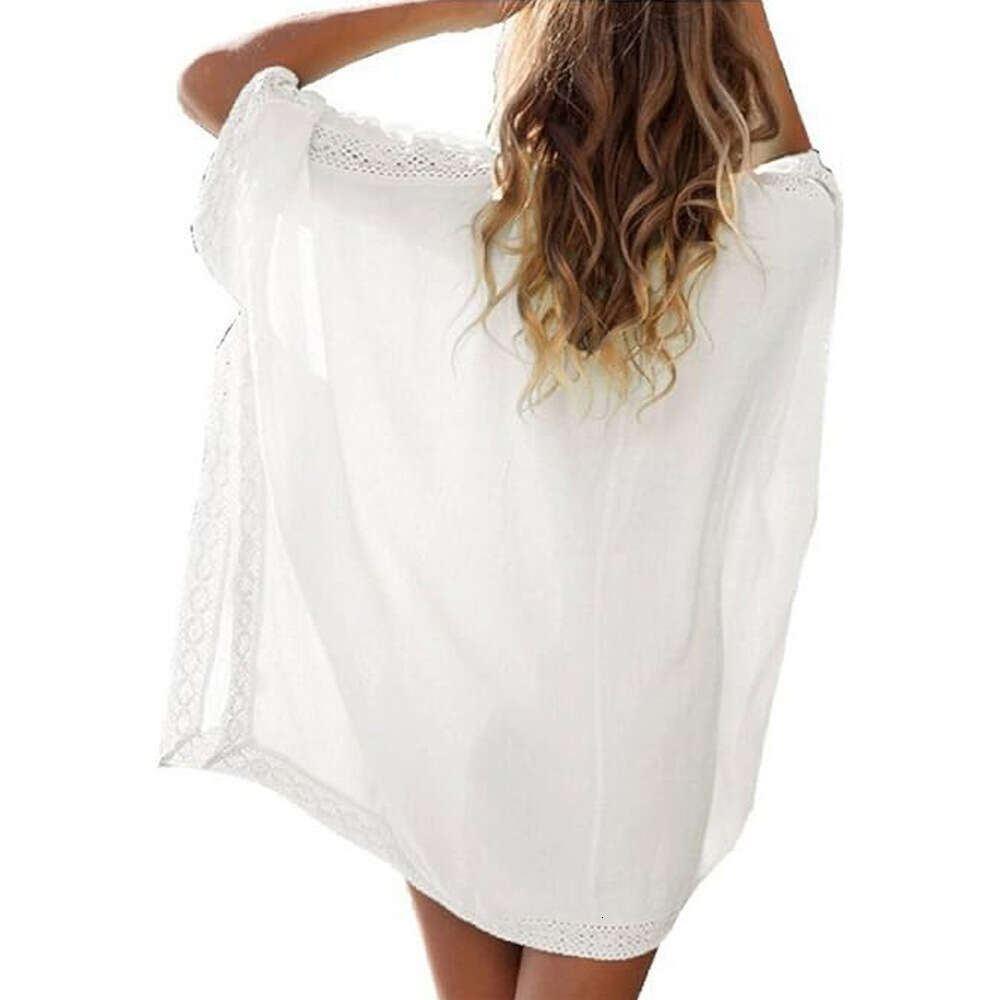 2024 Oversized Loose Fitting Lace Patchwork Sun Protection Sand Suit Tourism Womens Beach Cover Up Long Summer Dress Bifurcated Loose SKINNY DRESS Sil