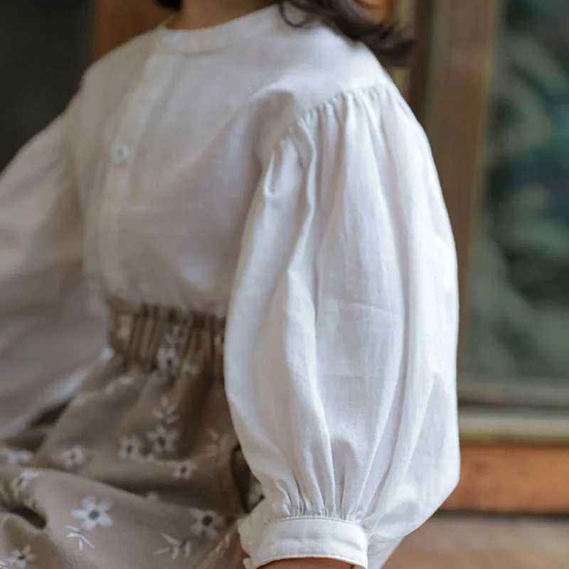 Girls shirt lantern sleeves casual breathable top 2024 spring/summer new childrens clothing baby clothing cardiganW240729