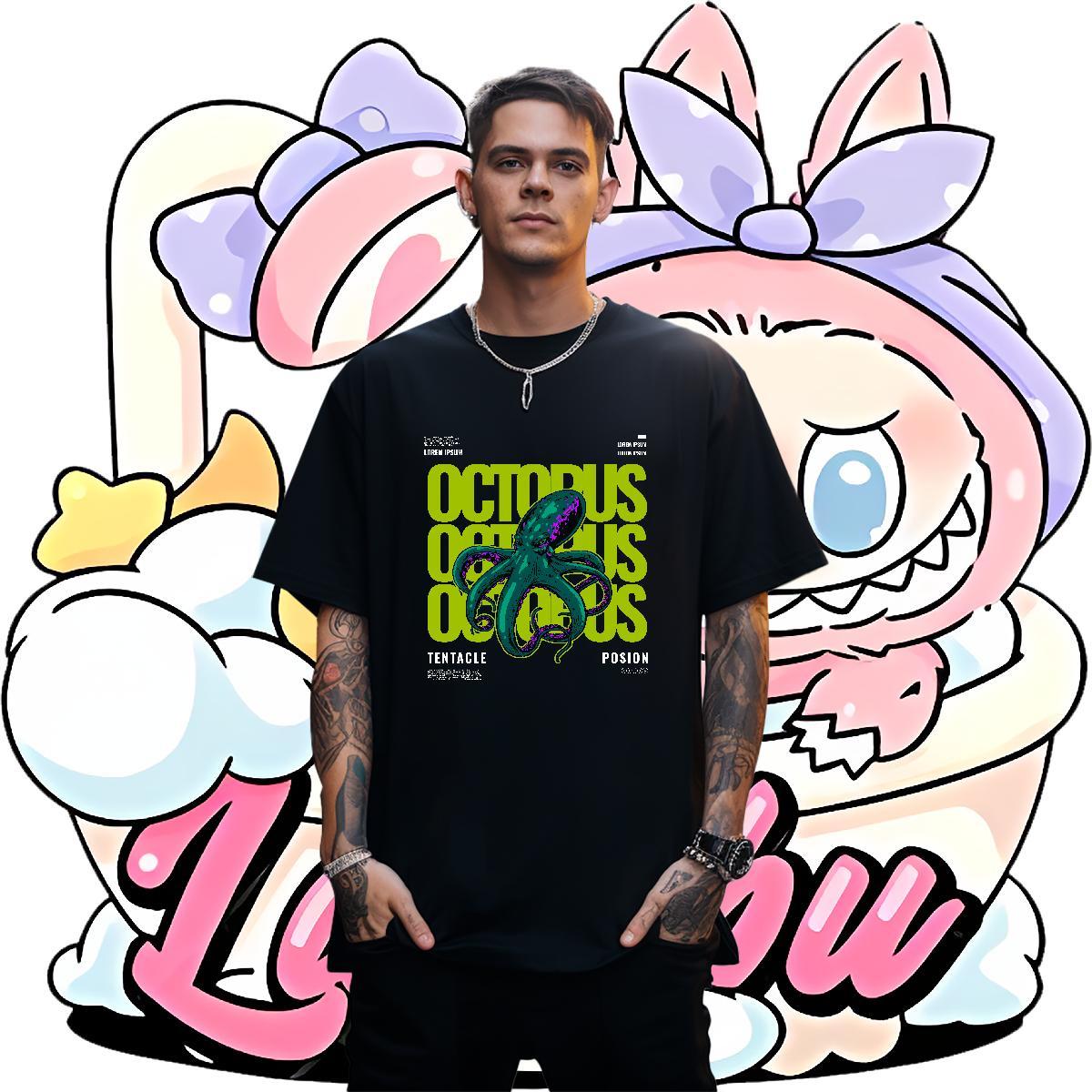 Free Shipping Men Tshirts 230g Pure Cotton Outdoor octopus DIY Printed Breathable Brand T Shirt For Man Tops