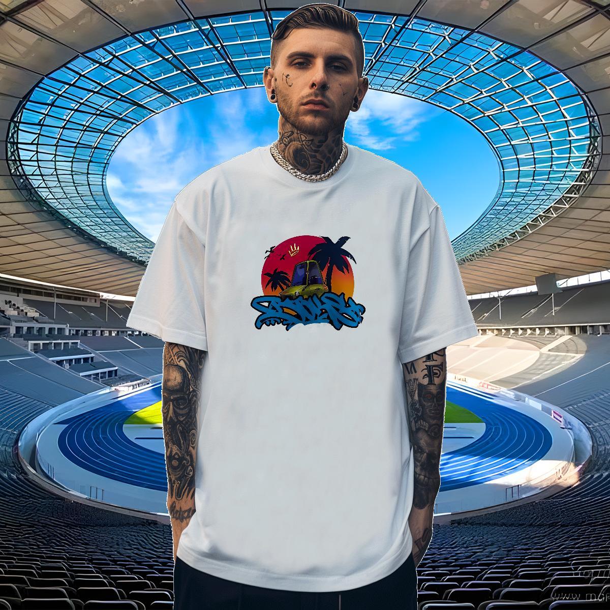 Soft Tshirts 230g Pure Cotton Sport car DIY Printed Short Sleeve Soft 2024 New T Shirts Men Tops
