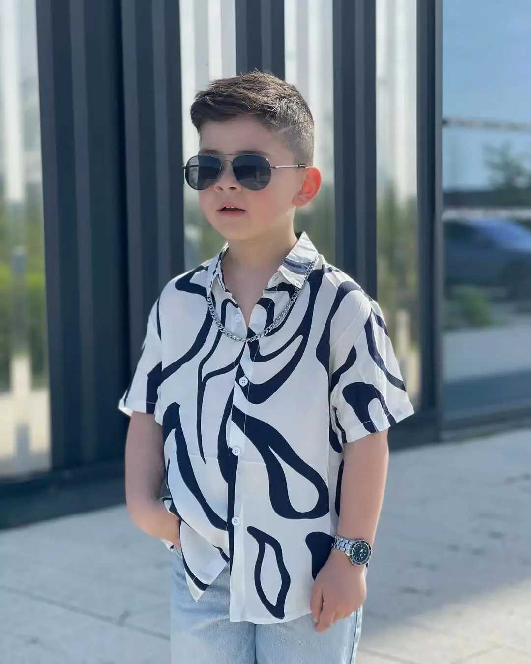 2023 Boys Summer Shirt Fashion Short Sleeve Boys Shirt 3-8Age Childrens Shirt Baby Shirt TopW240729