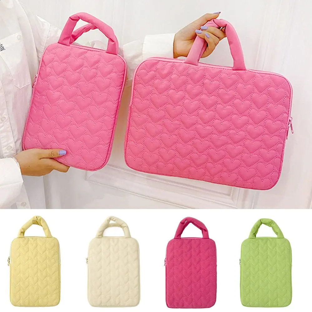 Fashionable 14 inch laptop case love solid color computer bag zipper storage bag for women 240903