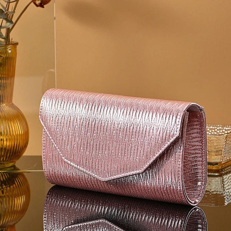 fashion PU material Strip Textured Clutch Purse women evening Party bag Bridal Handbag Evening Bag chain crossbady bag 240729