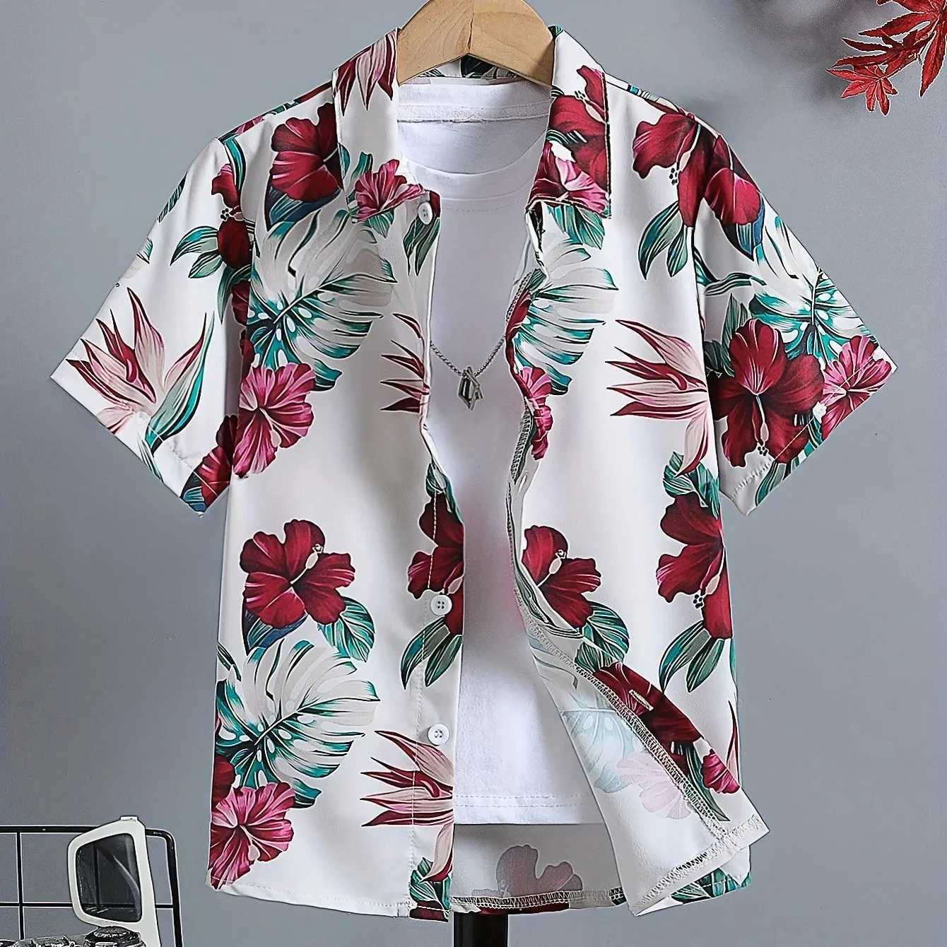 Boys shirts childrens clothing casual T-shirts boys short sleeved buttons babies summer clothing childrens T-shirts girlsW240729