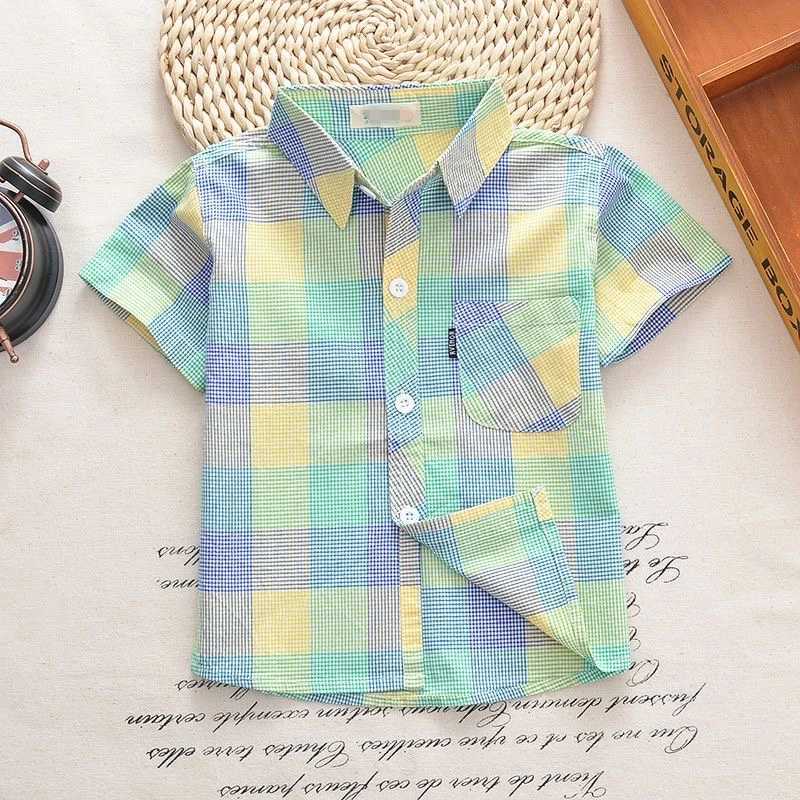 New boys shirt childrens cotton shirt pure cotton shirt childrens clothing fashionable girls short sleeved shirt 1-12TW240729