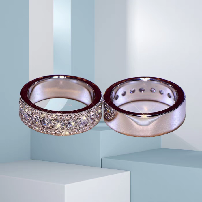 2024 Top Sell Sparkling Luxury Jewelry 925 Sterling Silver Pave White Topaz CZ Diamond Eternity Lady Fashion Women Wedding Band Ring For Lovers' 