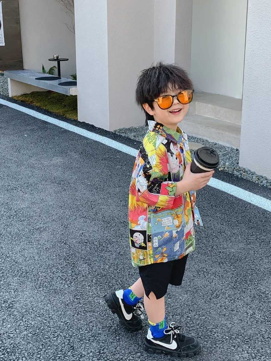 Childrens clothing boys short sleeved summer shirt childrens half sleeved summer top 2022 new fashionW240729