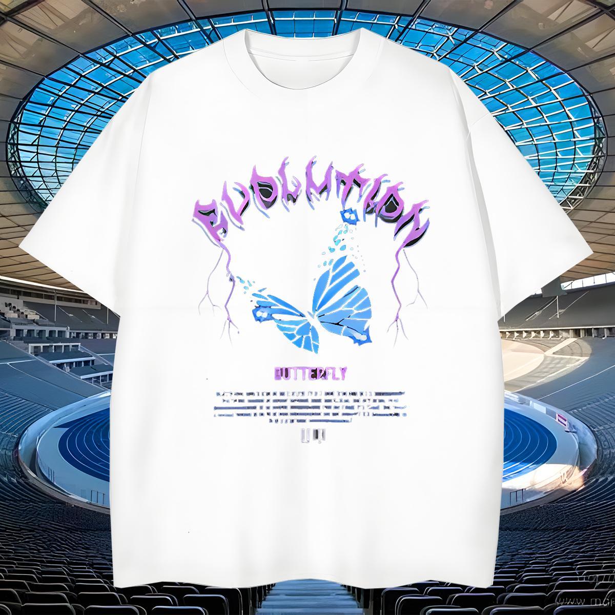 Brand Mens Tshirts 230g Pure Cotton Hip Hop Butterfly DIY Printed Short Sleeve O-Neck Designer Fashion T shirt Tees