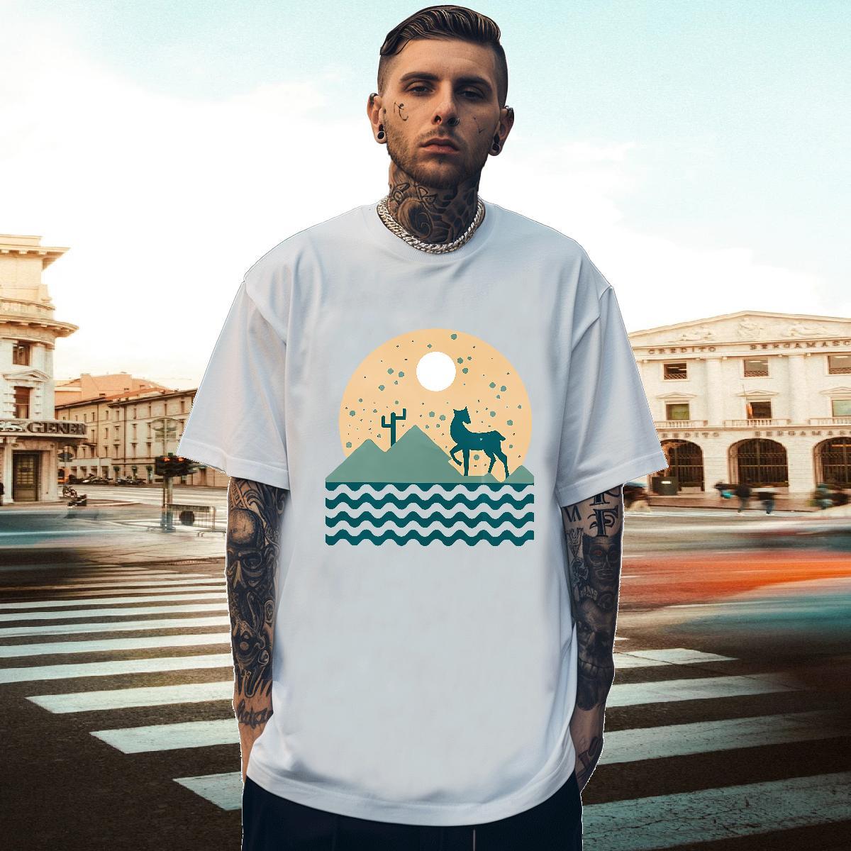 Soft Men Tees 230g Cotton Street wear Hip Hop Deer Oversized 3XL 4XL O-Neck Short Sleeve DIY T Shirt For Man Tee Shirt