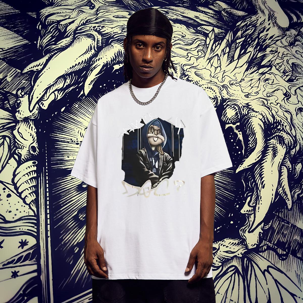 Loose Fit Men Tops Tees 230g 100% Cotton Casual Daily Wear rabbit Black White O-Neck Short Sleeve Fashion T-Shirts Tops Shirt