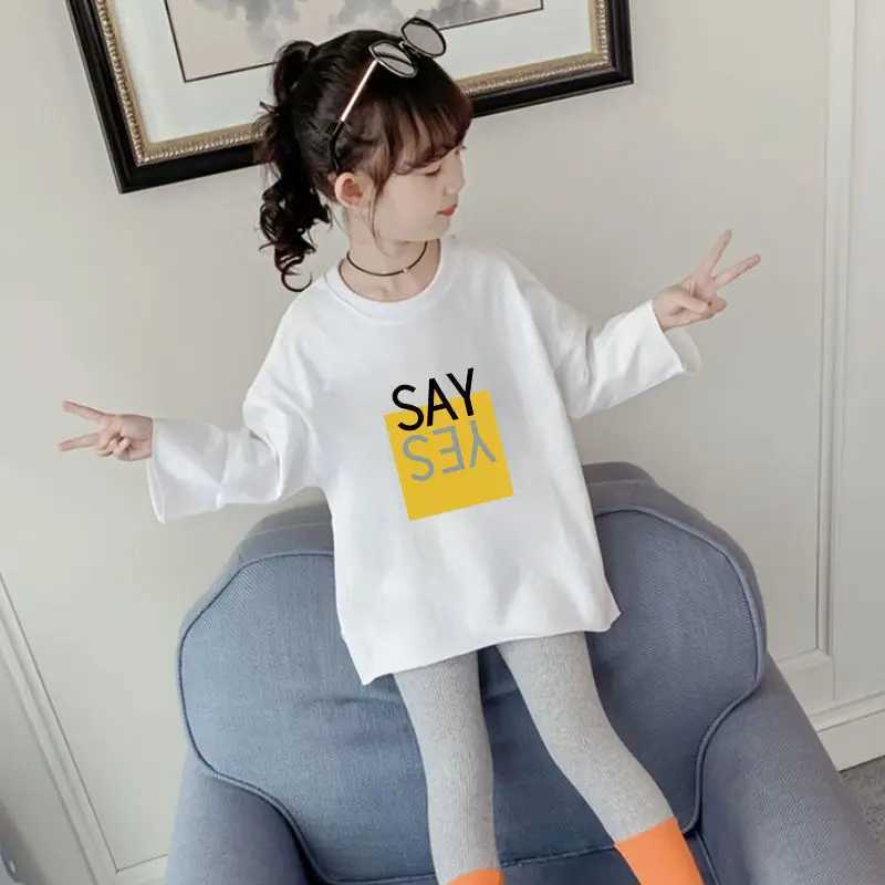 T-shirts 110-160 Cm Spring Autumn Girl Casual Long Sleeve Wide T-Shirt Baby Kids Children Oversize TeeL24729