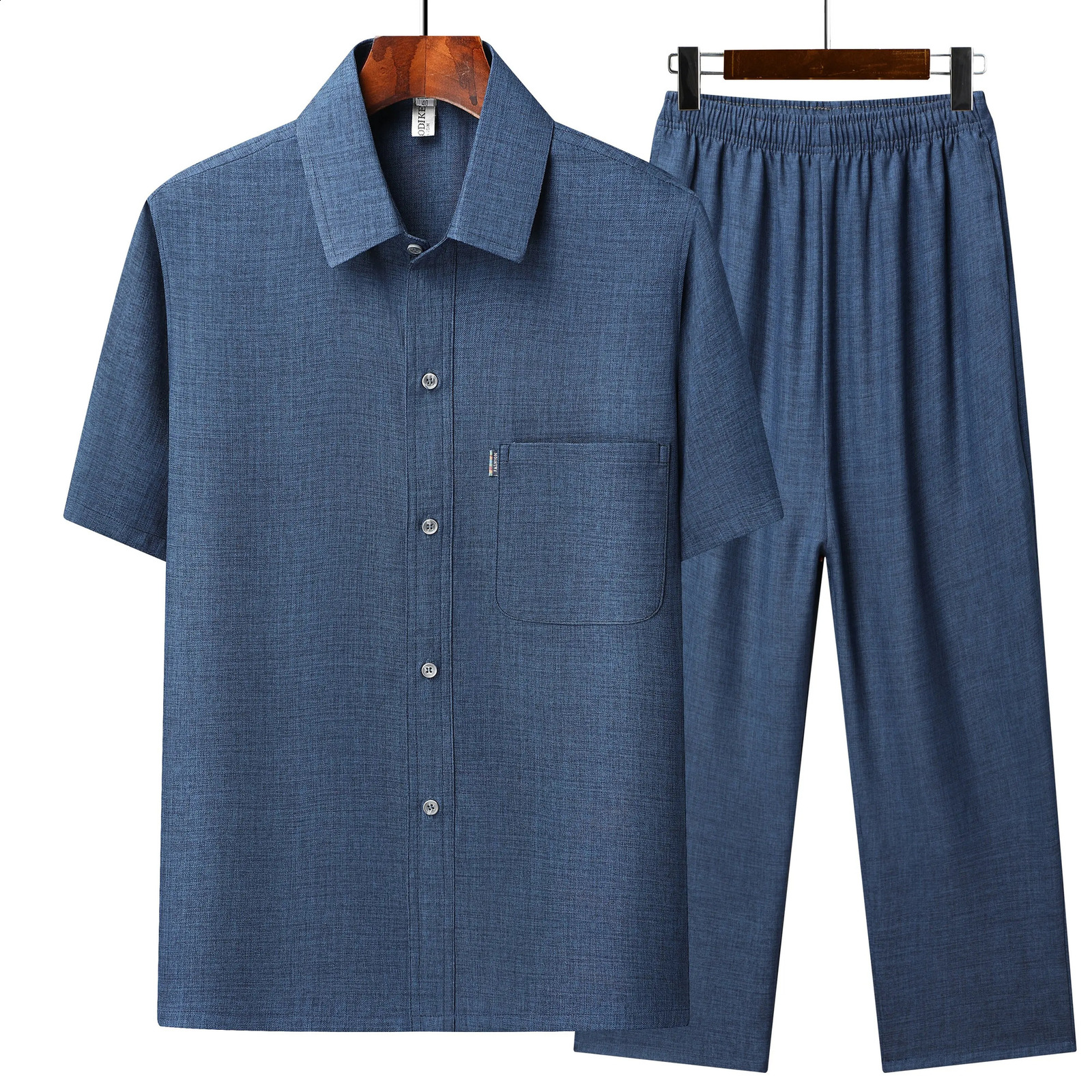 Tang Suit Summer Mens Chinese Style Solid color Short-Sleeved Suit Casual Fashion Cotton Linen Shirt Pants 2-piece Set 240729