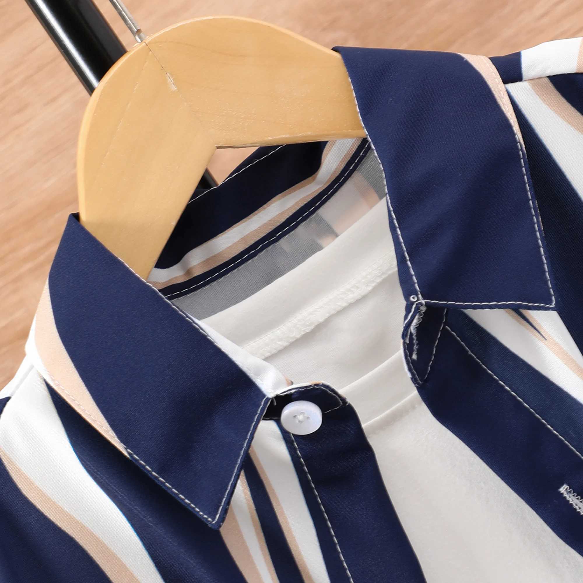 Summer boys new childrens clothing short sleeeved lapel striped shirt casual minimalist top 8 9 10 11 12 13 14 yearsW240729