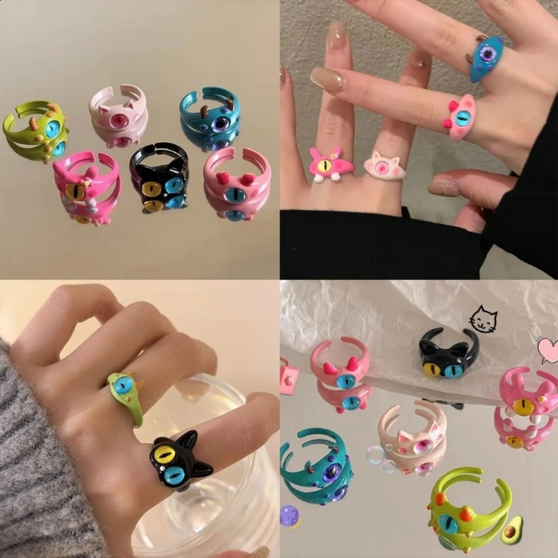 36 pieces of female monster rings big eyed open couple punk jewelry airdrop 240723