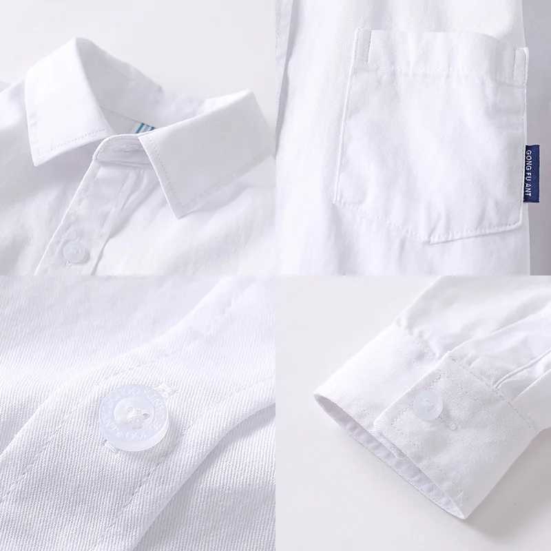 Childrens clothing girls 8 to 12 cotton long sleeved white shirt teenagers boys elementary school uniform button top 6-16 years oldW240729