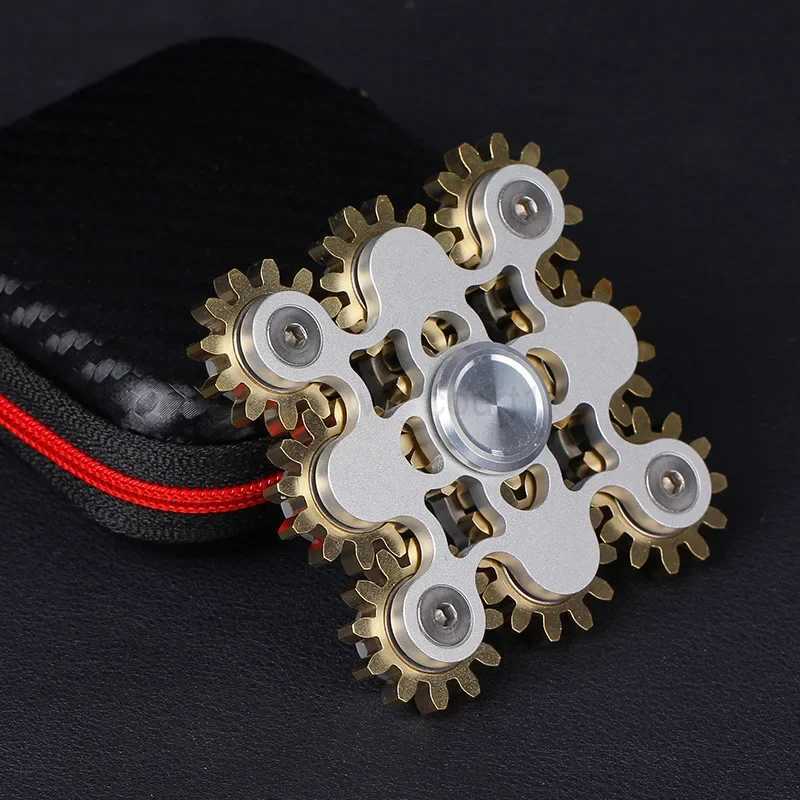 New Gear Linkage Metal Fidget Spinner Copper EDC Hand Spinner Anti Stress Finger Game Fingertip Gyro Toys for Adult GiftsM240729