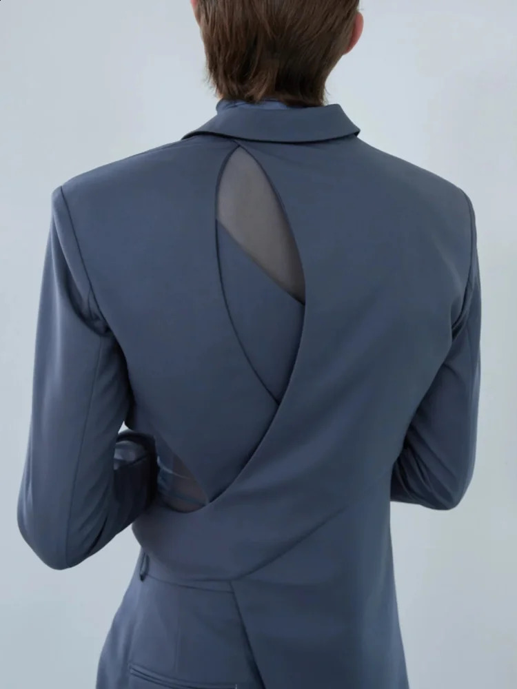 VGH Solid Hollow Out Casual Irregular Blazers For Women Notched Collar Long Sleeve Spliced Button Temperament Blazer Female 240722