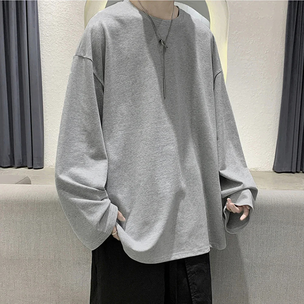 100% Cotton Oversize Mens Women T-shirt Man Long sleeves Pure Color Men t shirt T-shirts For Male Female Tops 240812