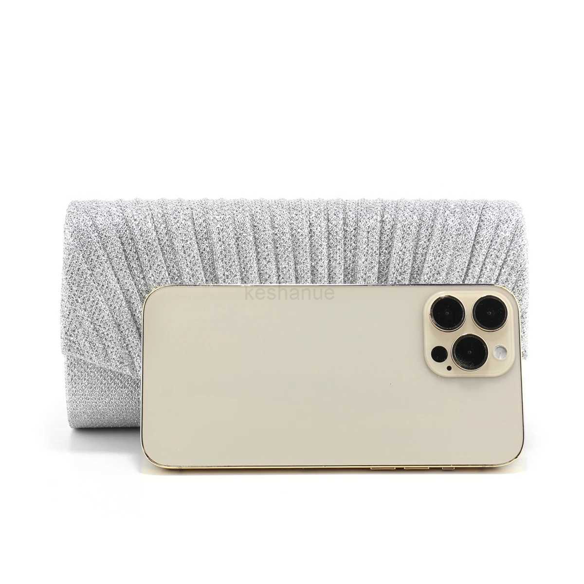 Ruched Design Glitter Women Evening Bags Golden Causal Ladies Clutch Envelope Shaped Handbags Chain Shoulder New Arrival Purse BXJ240729