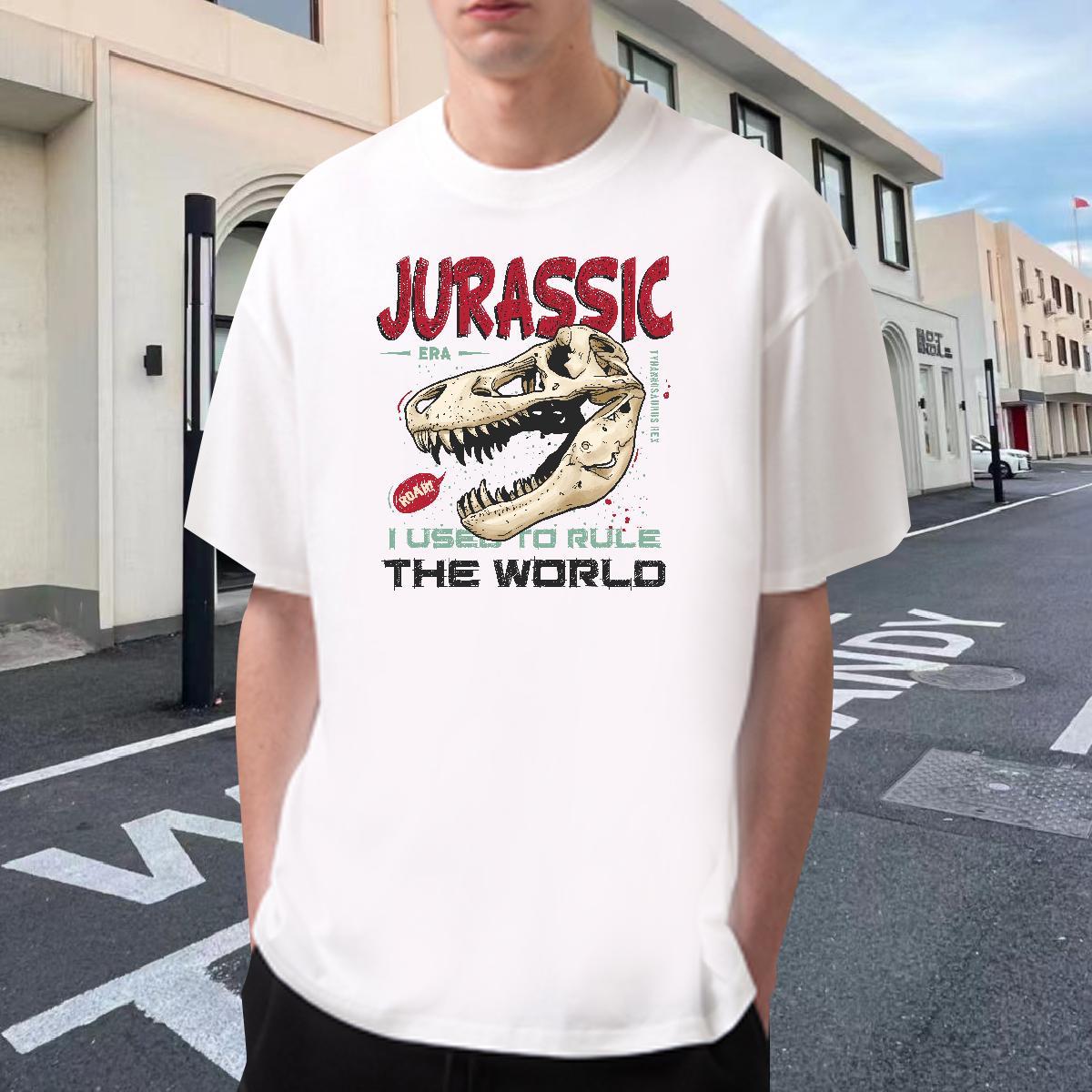 Comfortable Men Tshirts 230g Pure Cotton Anime Printing Street dinosaur DIY Anime O Neck Short Sleeves Brand T Shirts Men Clothes