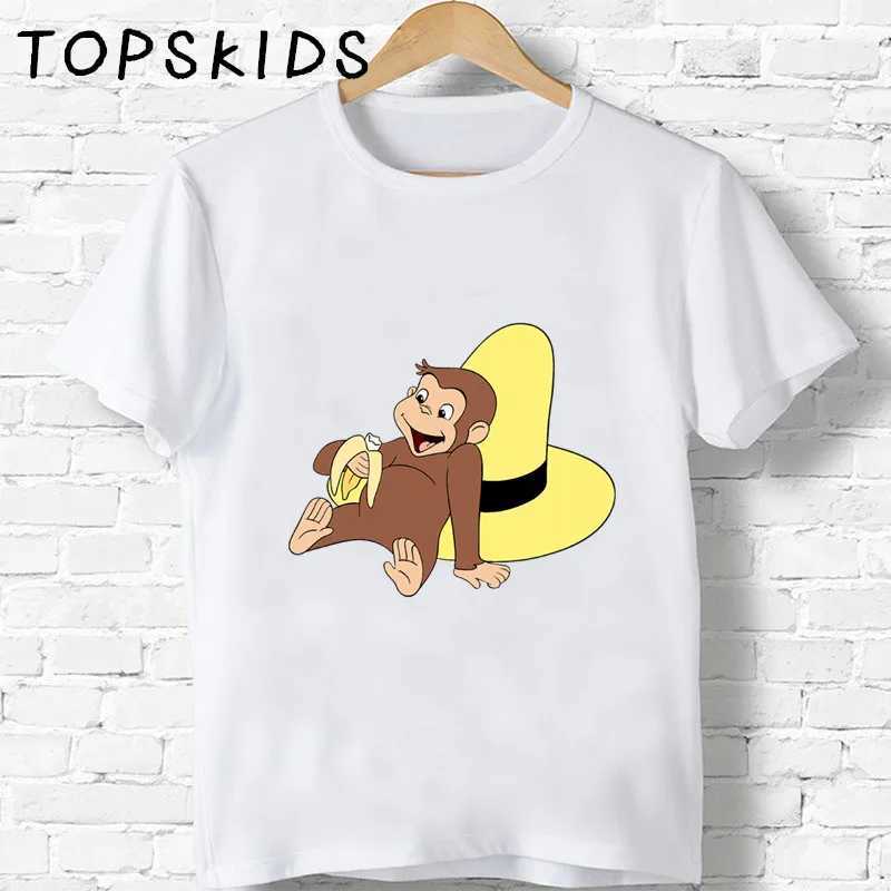 T-shirts Children Curious George Cartoon Print T-shirt Funny Monkey Animal Girls Boys Clothes Baby Tops Kids Summer Short Sleeve T shirtL24729