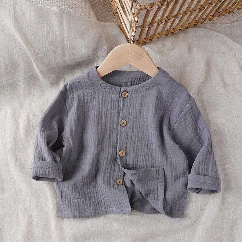 Autumn New Childrens Baby Cotton Linen Long Sleeve Shirt Literature Japanese Boys and Girls Casual Button Thin Cardigan WTB81W240729