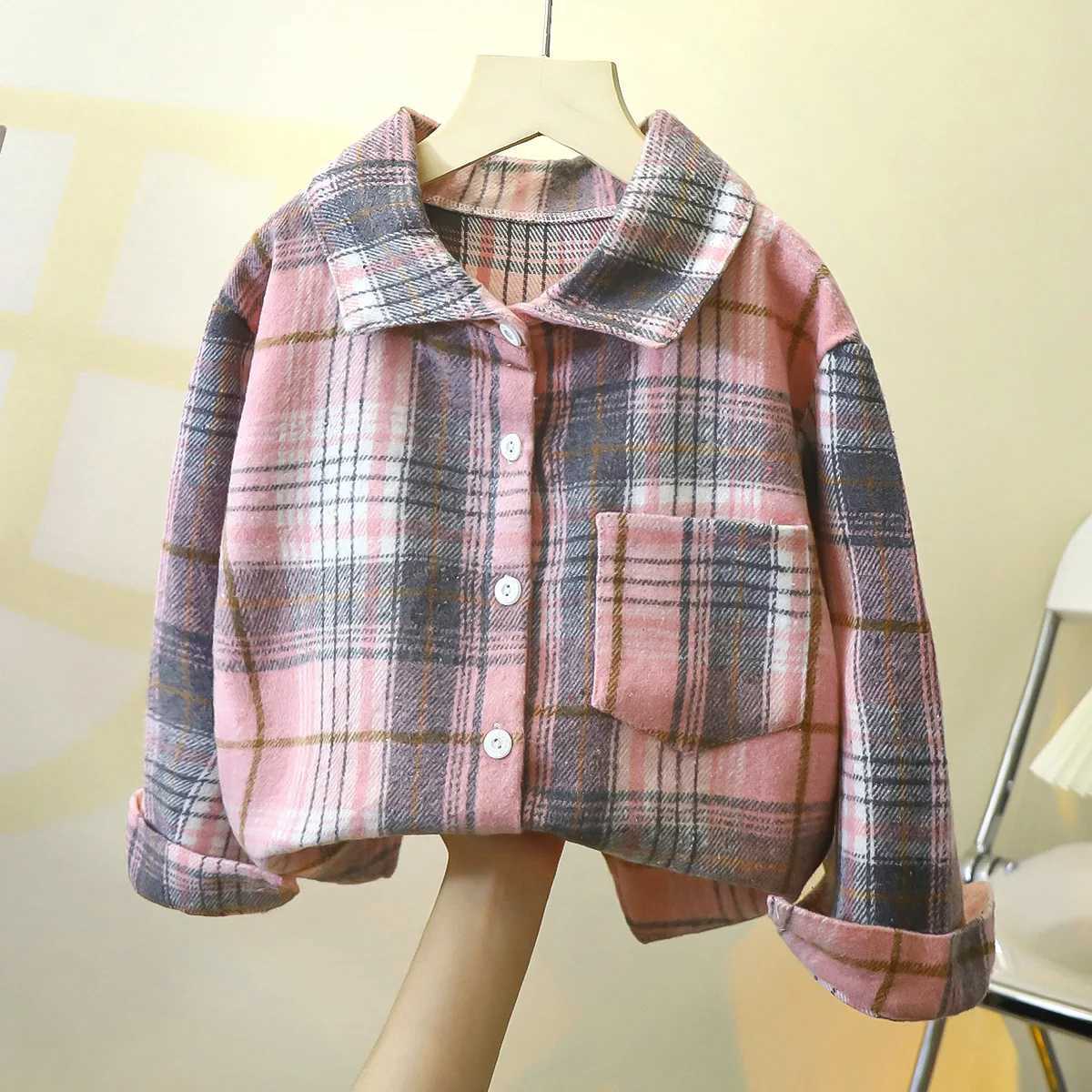 Baby cotton plain shirt jacket for boys and girls casual shirt jacket for children autumn long sleeved buttoned open top jacket for childrenW240729