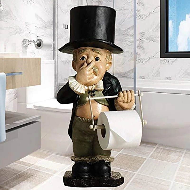 Stinky Butler Holding Nose Resin Sculptures with Roll Paper Holder Stand Primitive Figurine Home Table Bathroom Decorations 240719