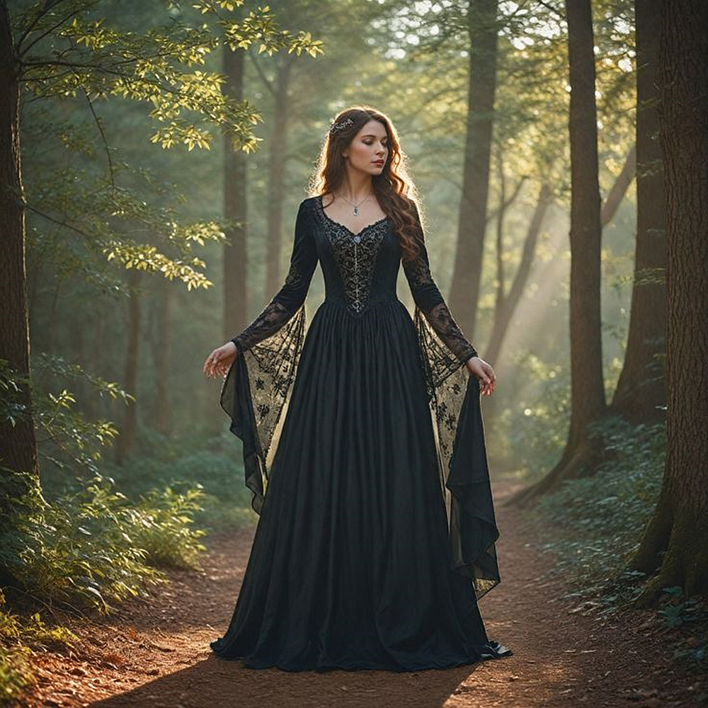 Lace-Up Corset Medieval Black Wedding Dresses Gothic Bridal Gowns Long Sleeve Renaissance Wedding Gown For Women