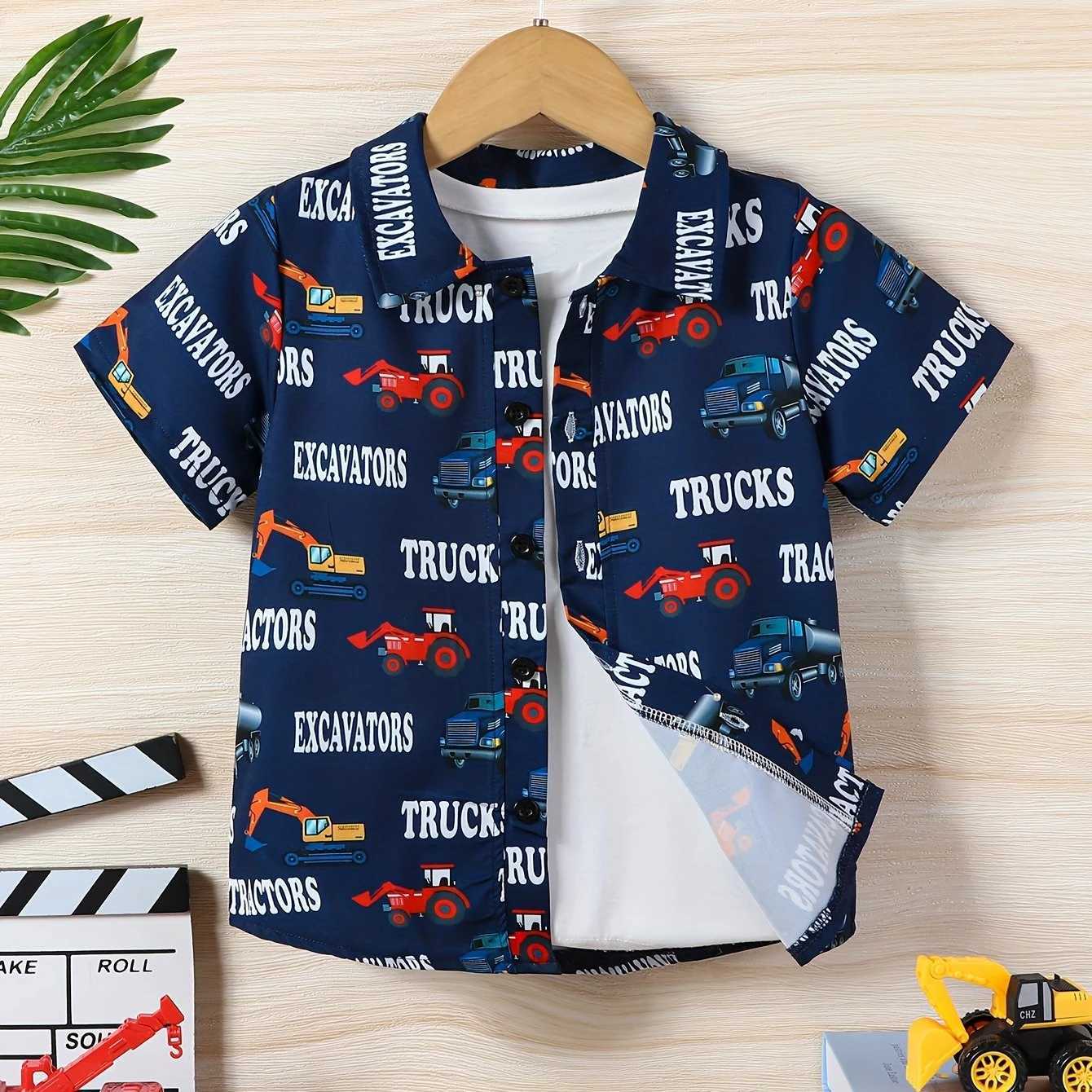 New boys plain weave shirt with loose and comfortable buttons summer casual shirt childrens shirt boys and girls shirt outdoor short sleeved topW24072