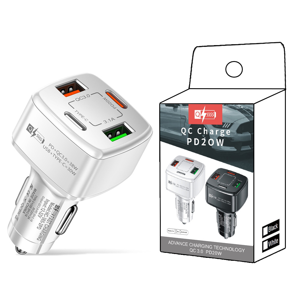 Dual USB Car Charger Quick Charge 3.0 Auto Charger 4 Ports 2USB Type-C PD 38W Car Charger Fast Charging Adapter for Phone