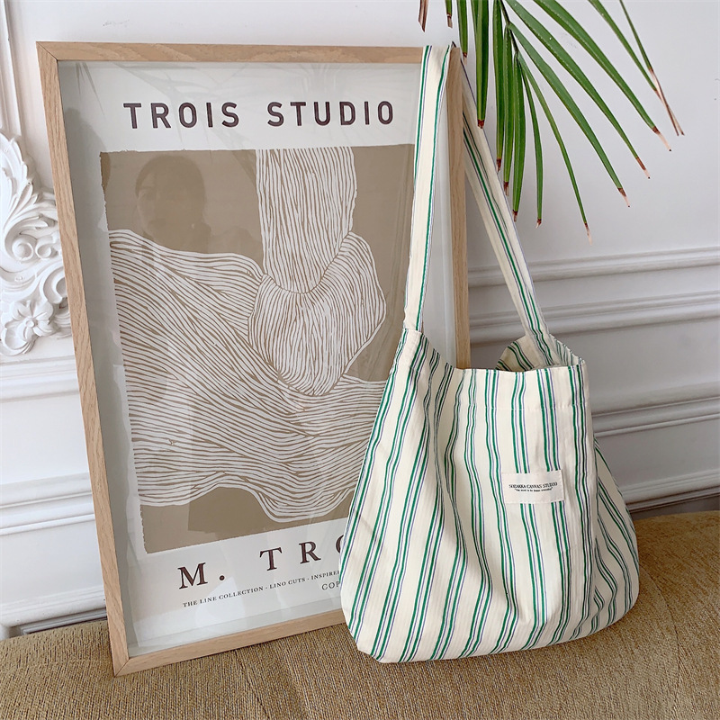 Striped shoulder large capacity underarm canvas female work bag, student crossbody backpack H729#14 ddmy f2ff