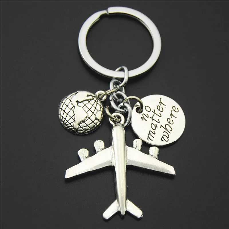 1PC Earth Airplane Keychains No Matter Where Pendant Travel Keyring Friendship Best Friend Jewelry Diy HandmadeL240729