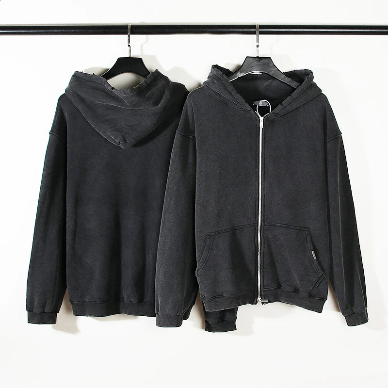 High Street Retro Washed Dirty Cut Zip Hooded Sweatshirtsr Jacket Men and Women Blank Harajuku Oversized Casual Hoodies 240808