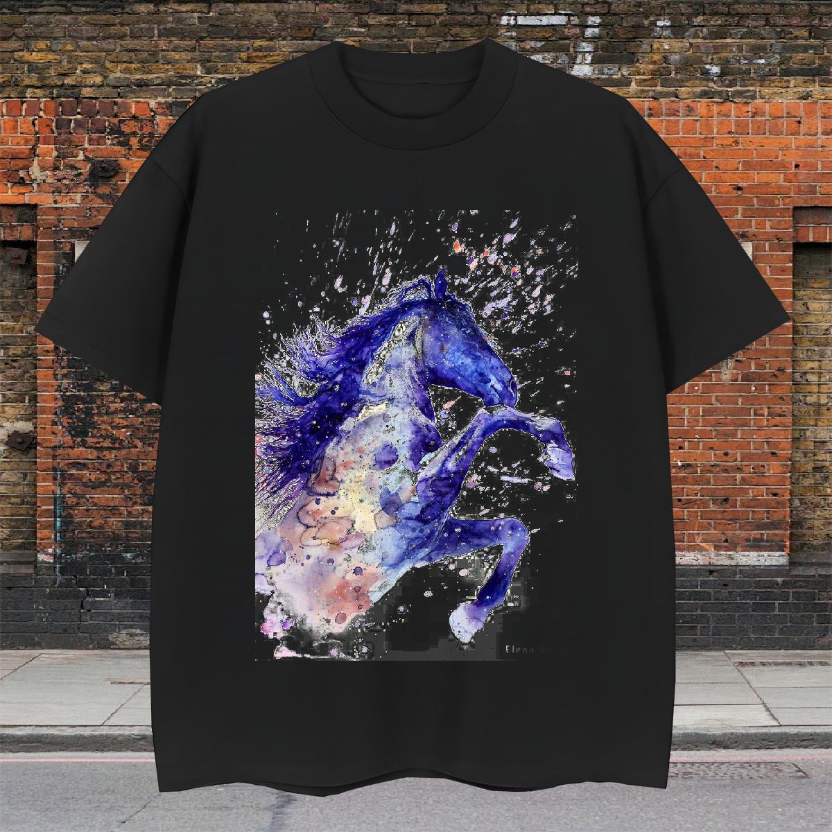 High Quality Mens Tshirts 230g Cotton Casual horse Black White Breathable Short Sleeve Fashion Casual T Shirts Men Tee Shirt