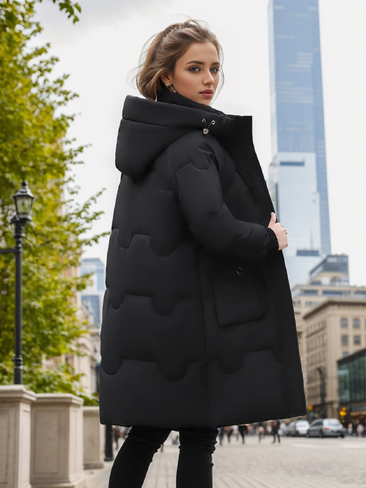 Thicken Winter Parka Woman Long Jacket Hooded Warm Loose Zipper Pockets Snow Wear Fashion 2024 Woman Padded Coat 240729