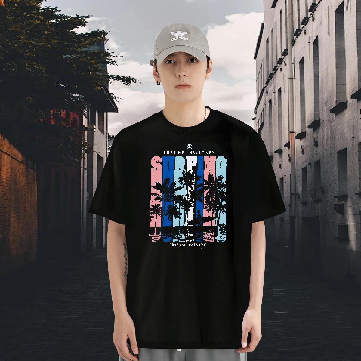 Designer Tshirt for Man Woman 230g 100% Cotton Beach tree Custom Printing Crew Neck Breathable Classic T Shirt For Man Tops