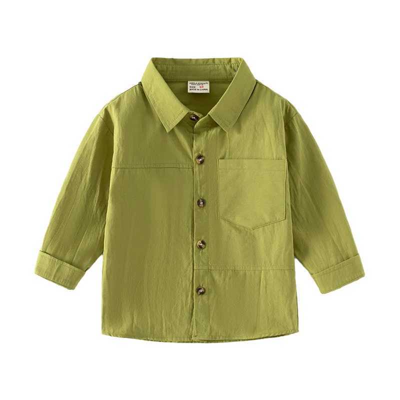 Solid color boys shirt long sleeved toddler top with pockets for childrens clothingW240729